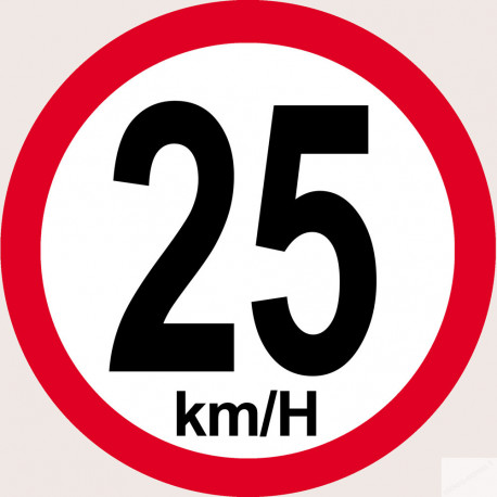 Disque de vitesse 25Km/H bord rouge - 15cm - Sticker/autocollant