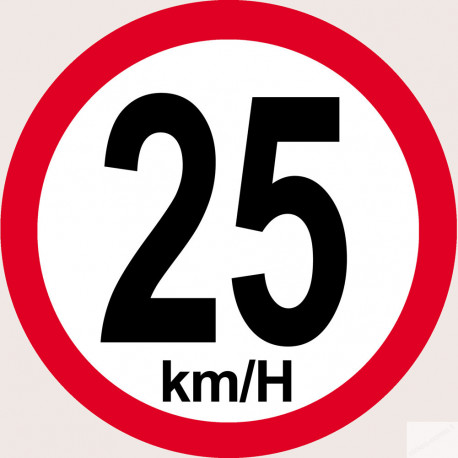 Disque de vitesse 25Km/H bord rouge - 20cm - Sticker/autocollant