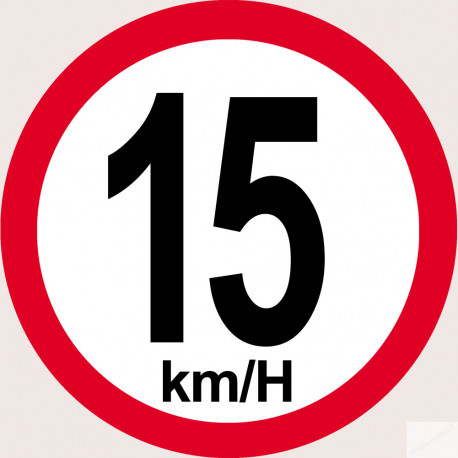 Disque de vitesse 15Km/H bord rouge - 20cm - Sticker/autocollant