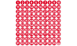 numérotation rouge - 100 stickers de 1.5cm - Sticker/autocollant