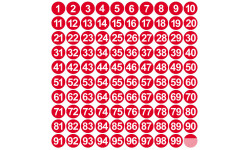 numérotation rouge - 100 stickers de 1.5cm - Sticker/autocollant