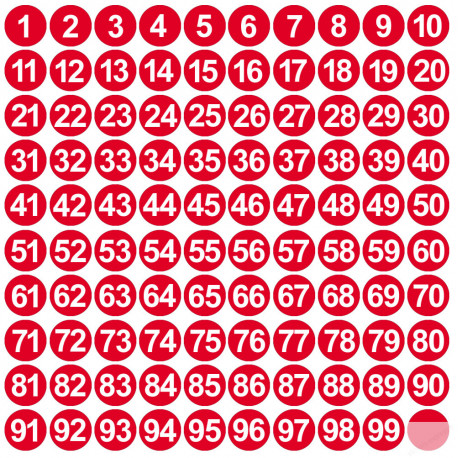 numérotation rouge - 100 stickers de 1.5cm - Sticker/autocollant