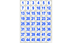 numérotation bleu - 48 stickers de 3cm - Sticker/autocollant