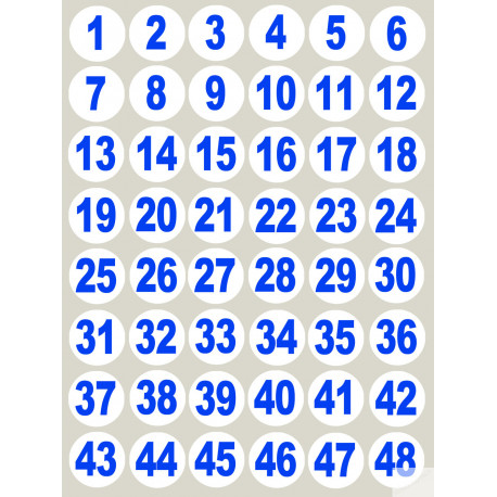 numérotation bleu - 48 stickers de 3cm - Sticker/autocollant