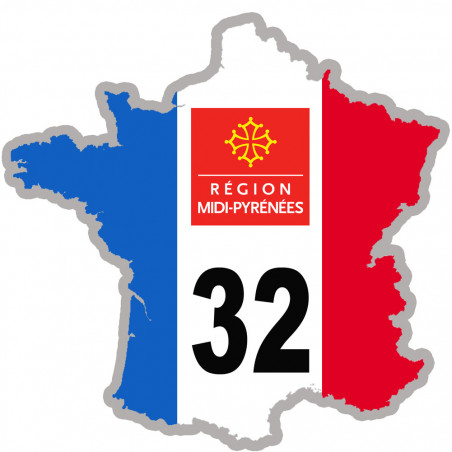FRANCE 32 Région Midi Pyrénées - 5x5cm - Sticker/autocollant