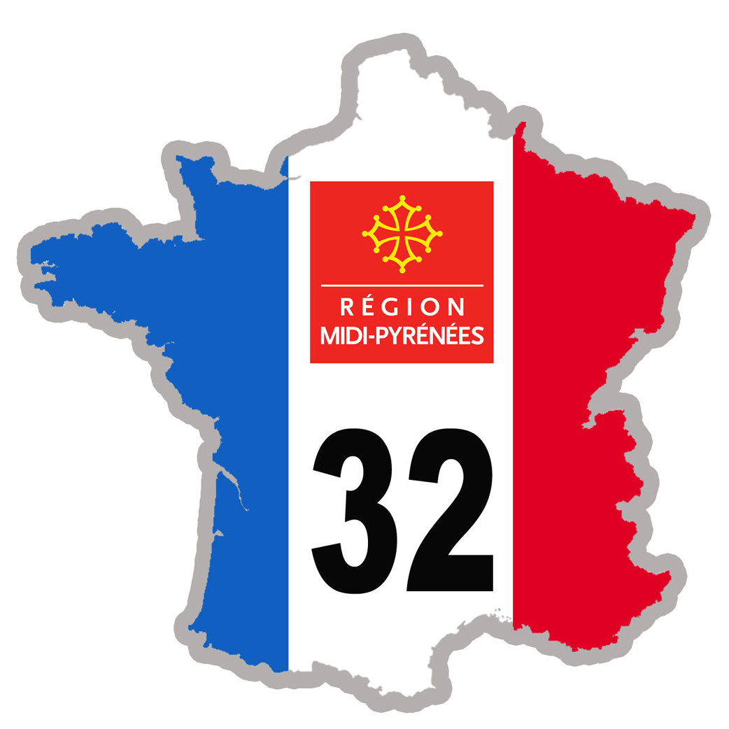 FRANCE 32 Midi Pyrénées - 20x20cm - Sticker/autocollant