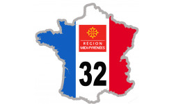 FRANCE 32 Région Midi Pyrénées - 20x20cm - Sticker/autocollant