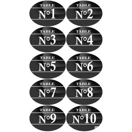 Numéros table de restaurant de 1 à 10 (10 fois 7x5cm) - Sticker/autocollant