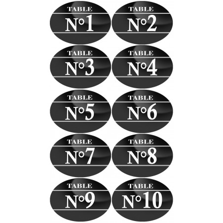 Numéros table de restaurant de 1 à 10 (10 fois 7x5cm) - Sticker/autocollant