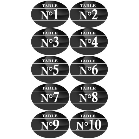 Numéros table de restaurant de 1 à 10 (10 fois 7x5cm) - Sticker/autocollant