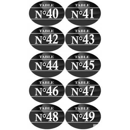 Numéros table de restaurant de 40 à 49 (10 fois 7x5cm) - Sticker/autocollant