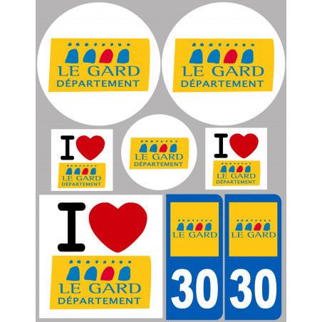 Département 30 le Gard (8 autocollants variés) - Sticker/autocollant