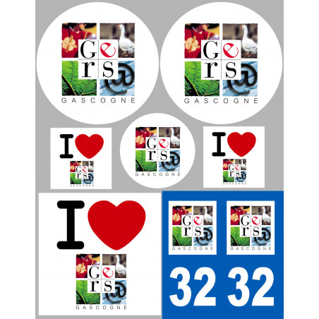 Département 32 le Gers (8 autocollants variés) - Sticker/autocollant