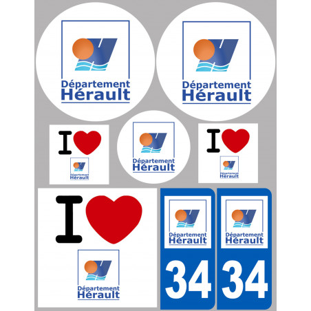 Département 34 l'Hérault (8 autocollants variés) - Sticker/autocollant
