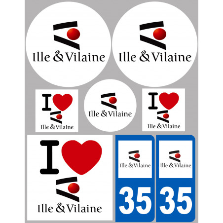 Département 35 d'Ille et Vilaine (8 autocollants variés) - Sticker/autocollant