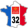FRANCE 32 Région Midi Pyrénées - 10x10cm - Sticker/autocollant