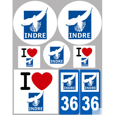 Département 36 Indre (8 autocollants variés) - Sticker/autocollant