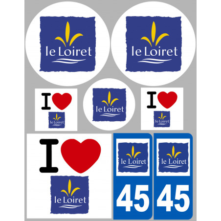 Département 45 le Loiret (8 autocollants variés) - Sticker/autocollant