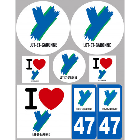 Département 47 le Lot et Garonne (8 autocollants variés) - Sticker/autocollant