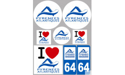 Département 64 les Pyrénées Atlantique (8 autocollants variés) - Sticker/autocollant