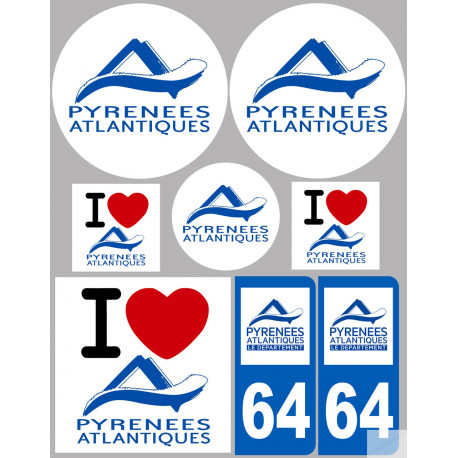 Département 64 les Pyrénées Atlantique (8 autocollants variés) - Sticker/autocollant