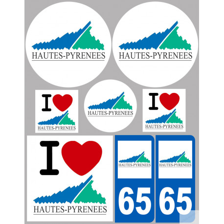 Département 65 les Hautes-Pyrénées (8 autocollants variés) - Sticker/autocollant