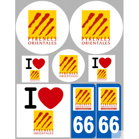 Département 66 les Pyrénées Orientales (8 autocollants variés) - Sticker/autocollant