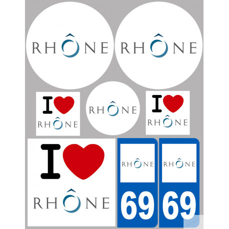 Département 69 le Rhône (8 autocollants variés) - Sticker/autocollant