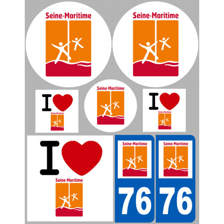 Département 76 la Seine Maritime (8 autocollants variés) - Sticker/autocollant