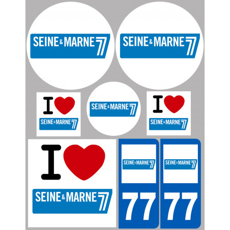 Département 77 la Seine et Marne (8 autocollants variés) - Sticker/autocollant