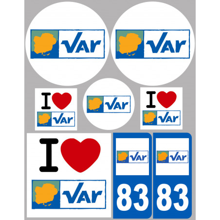 Département 83 le Var (8 autocollants variés) - Sticker/autocollant