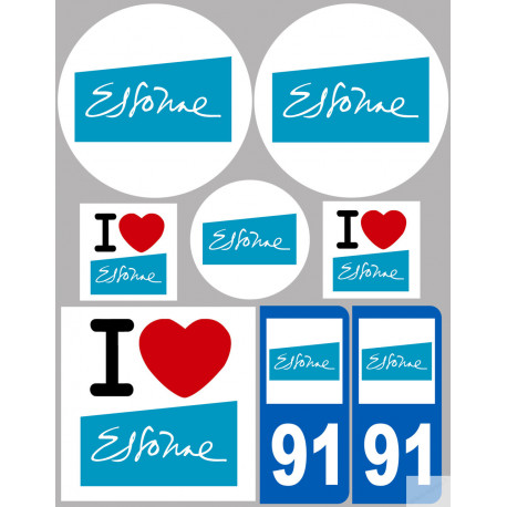 Département 91 l'Essonne (8 autocollants variés) - Sticker/autocollant