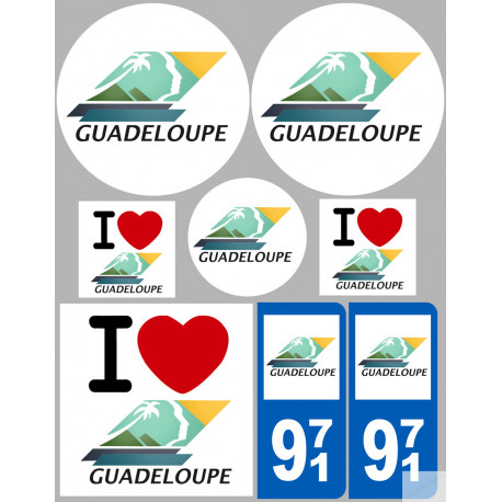 Département 971 la Guadeloupe (8 autocollants variés) - Sticker/autocollant