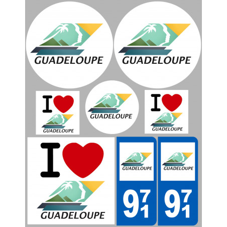 Département 971 la Guadeloupe (8 autocollants variés) - Sticker/autocollant