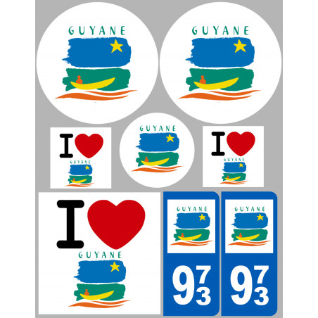 Département 973 la Guyane (8 autocollants variés) - Sticker/autocollant