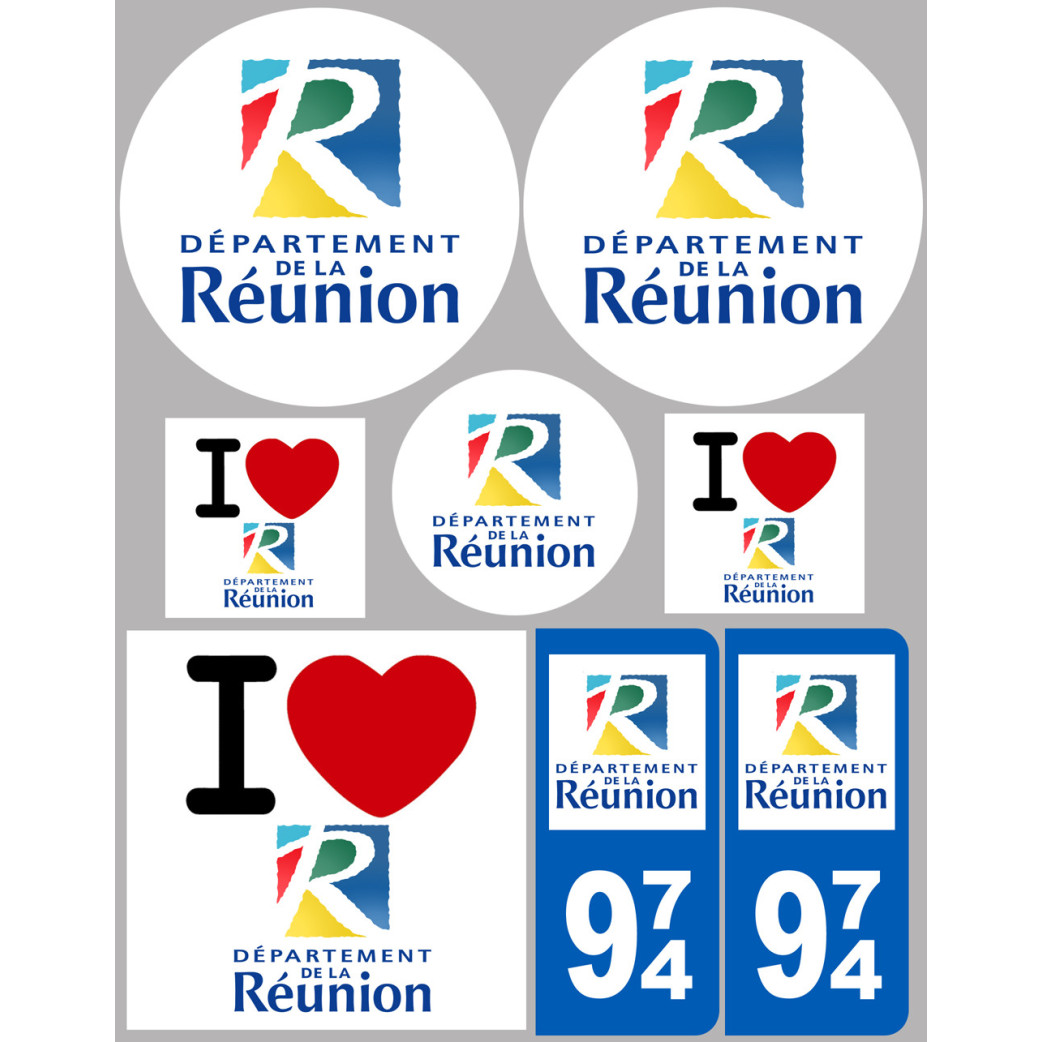 la Réunion (8 autocollants variés) - Sticker/autocollant