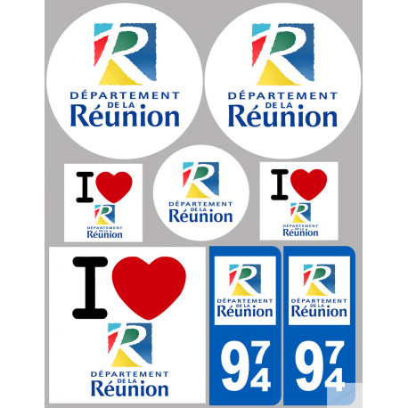 Département 974 la Réunion (8 autocollants variés) - Sticker/autocollant