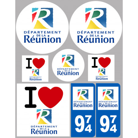 Département 974 la Réunion (8 autocollants variés) - Sticker/autocollant