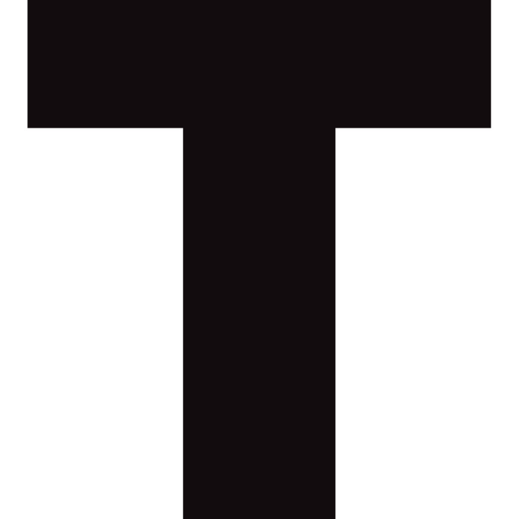 Lettre T noir sur fond blanc (10x9.3cm) - Sticker/autocollant