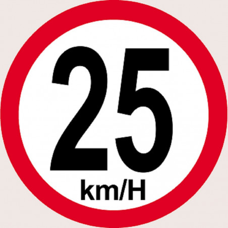 Disque de vitesse 25Km/H bord rouge - 10cm - Sticker/autocollant