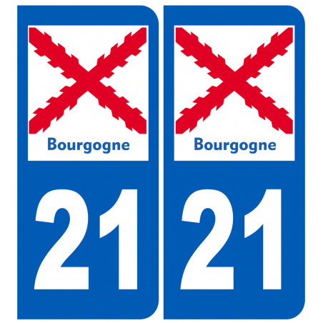 immatriculation 21 de la Bourgogne (2 fois 10,2x4,6cm) - Sticker/autocollant