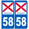 immatriculation 58 de la Bourgogne (2 fois 10,2x4,6cm) - Sticker/autocollant