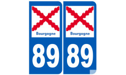 immatriculation 89 de la Bourgogne (2 fois 10,2x4,6cm) - Sticker/autocollant