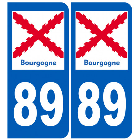 immatriculation 89 de la Bourgogne (2 fois 10,2x4,6cm) - Sticker/autocollant