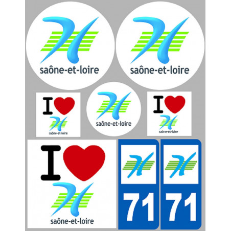 Département 71 la Saône et Loire (8 autocollants variés) - Sticker/autocollant