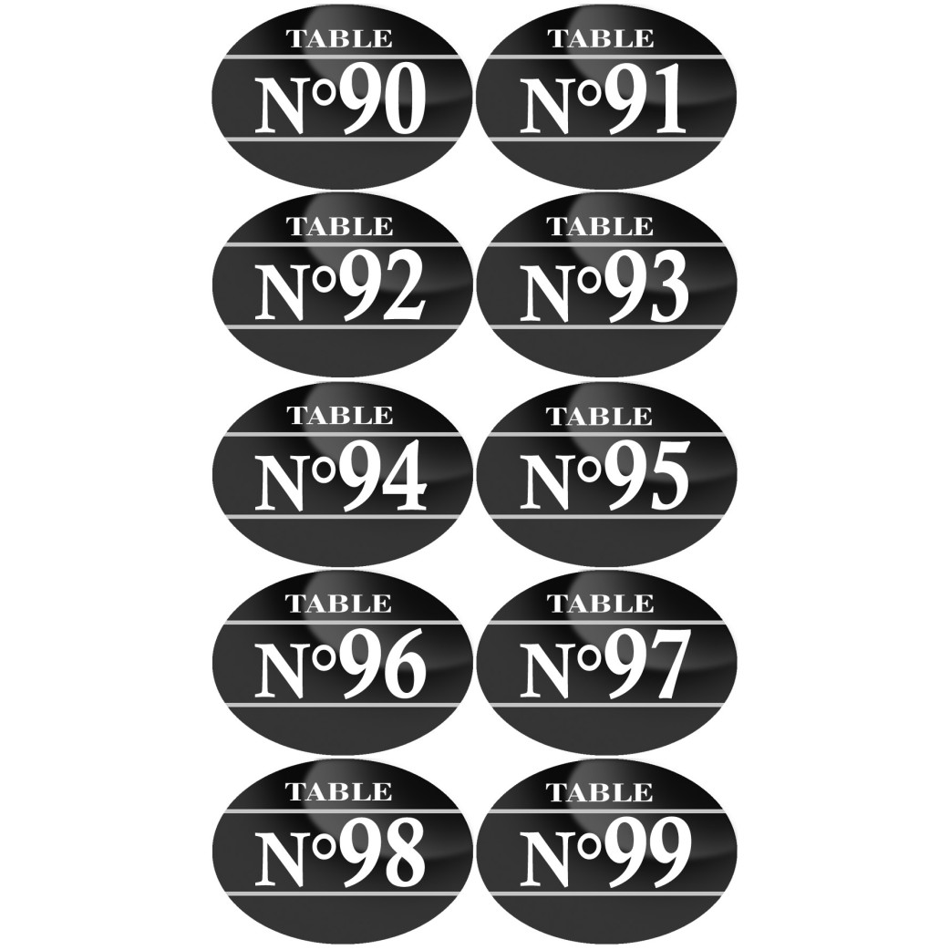 Numéros table de restaurant de 90 à 99 (10 fois 5x3.5cm) - Sticker/autocollant