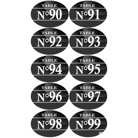 Numéros table de restaurant de 90 à 99 (10 fois 5x3.5cm) - Sticker/autocollant