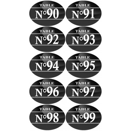 Numéros table de restaurant de 90 à 99 (10 fois 5x3.5cm) - Sticker/autocollant