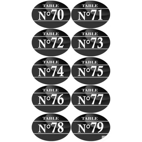 Numéros table de restaurant de 70 à 79 (10 fois 5x3.5cm) - Sticker/autocollant