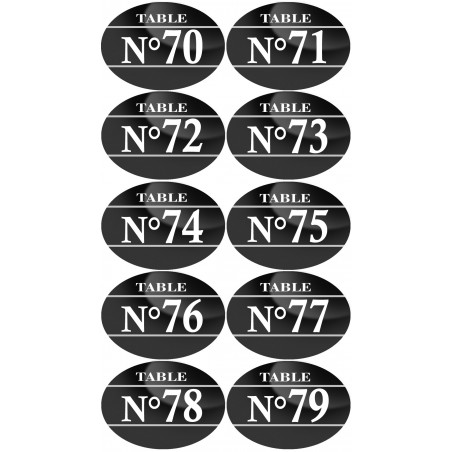 Numéros table de restaurant de 70 à 79 (10 fois 5x3.5cm) - Sticker/autocollant